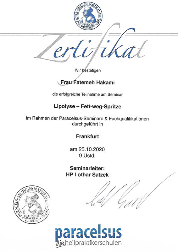 Lipolyse-Fett-weg-Spritze Zertifikat